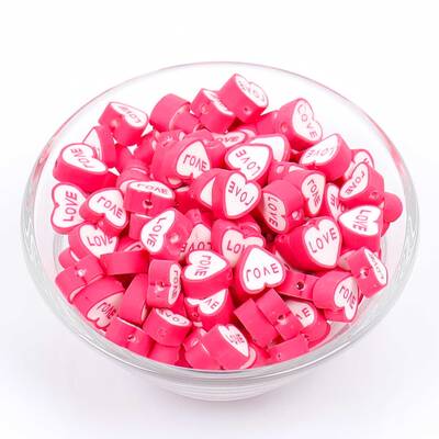 10 Adet, Love Kalp Figürlü Polimer Fimo Boncuk, Polimer Kil Boncuk. 1. Kalite - 2