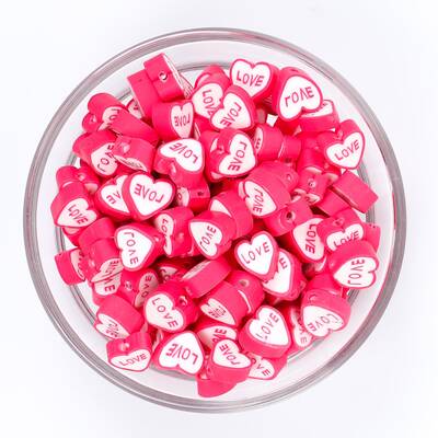 10 Adet, Love Kalp Figürlü Polimer Fimo Boncuk, Polimer Kil Boncuk. 1. Kalite - 1