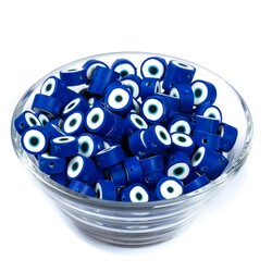 10 Adet, Mavi Renkli Nazar Desenli Polimer Fimo Boncuk, Polimer Kil Boncuk. 1. Kalite - 2