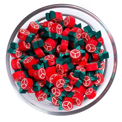 10 Adet, Nar Desenli Polimer Fimo Boncuk, Polimer Kil Boncuk. 1. Kalite - 1