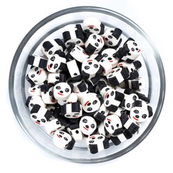 10 Adet, Panda Desenli Polimer Fimo Boncuk, Polimer Kil Boncuk. 1. Kalite - 1