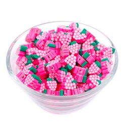 10 Adet, Pembe Böğürtlen Desenli Polimer Fimo Boncuk, Polimer Kil Boncuk. 1. Kalite - 2