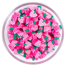 10 Adet, Pembe Böğürtlen Desenli Polimer Fimo Boncuk, Polimer Kil Boncuk. 1. Kalite - 1