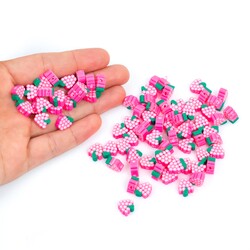 10 Adet, Pembe Böğürtlen Desenli Polimer Fimo Boncuk, Polimer Kil Boncuk. 1. Kalite - 4