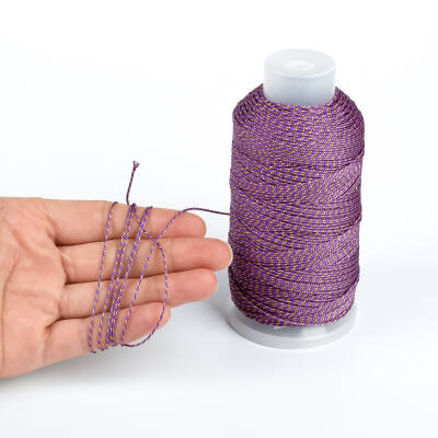 10 Metre - 0.80 mm Yaldızlı Mor Örgü Paraşüt İpi, Bileklik Takı İpi, Hediye Paketleme İpi - 4