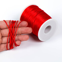 10 Metre - 1 mm, Kırmızı Renk, Floş İp, Bileklik ve Takı İpi, Sıçan Kuyruğu İp - 1