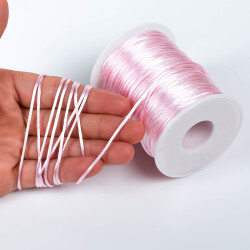 10 Metre - 1 mm, Şeker Pembe Renk, Floş İp, Bileklik ve Takı İpi, Sıçan Kuyruğu İp - 1