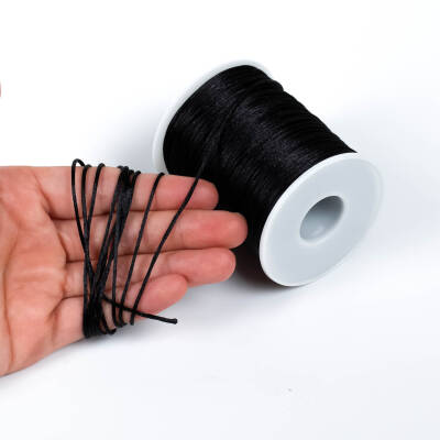 10 Metre - 1 mm, Siyah Renk, Floş İp, Bileklik ve Takı İpi, Sıçan Kuyruğu İp - 1