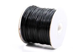 10 Metre - 1 mm, Siyah Renk, Kore İpi, Bileklik ve Takı İpi, Parlak Siyah Deri Görünümlü İp - 4