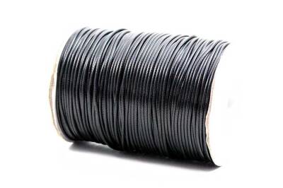 10 Metre - 1.5 mm, Siyah Renk, Kore İpi, Bileklik ve Takı İpi, Parlak Siyah Deri Görünümlü İp - 1