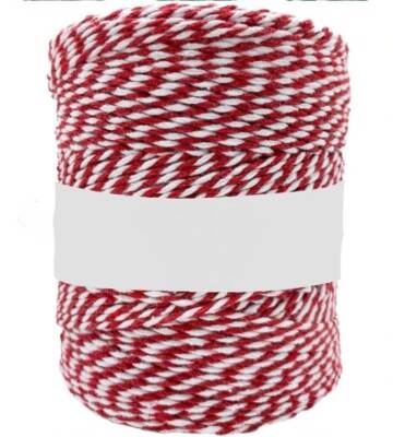 100 Metre - Kırmızı-Beyaz Renk Örgü Marteniçka İpi, Bileklik Takı İpi, Hediye Paketleme İpi, MAR-01 - 1