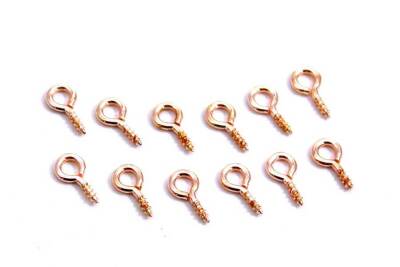 100 Adet - 5x10 mm Rose Kaplama Vidalı Halka, Ahşap ve Epoksi Uç Vidası, Vidalı Kolye Ucu - 2