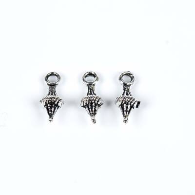 12 Adet - 11 mm Piramit Desenli Metal Uç, Takı Malzemesi, Boyalı Gümüş Kaplama - 2