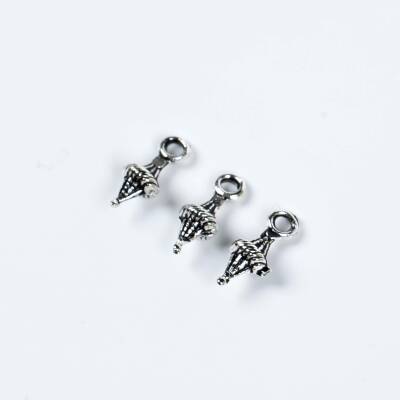 12 Adet - 11 mm Piramit Desenli Metal Uç, Takı Malzemesi, Boyalı Gümüş Kaplama - 3