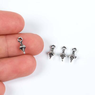 12 Adet - 11 mm Piramit Desenli Metal Uç, Takı Malzemesi, Boyalı Gümüş Kaplama - 1