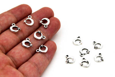 12 Adet - 12 mm Ayyıldız Desenli Metal Uç, Takı Malzemesi, Boyalı Gümüş Kaplama - 1