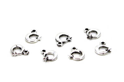 12 Adet - 12 mm Ayyıldız Desenli Metal Uç, Takı Malzemesi, Boyalı Gümüş Kaplama - 2