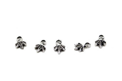 12 Adet - 12 mm Lotus Desenli Metal Uç, Takı Malzemesi, Boyalı Gümüş Kaplama - 2