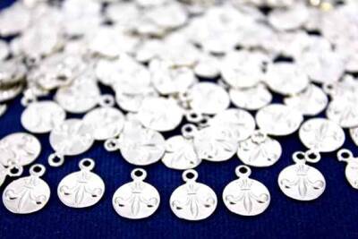12 Adet- 8 Mm Yuvarlak Desenli Pul, Takı Malzemesi, Metal Pul, Nikel Kaplama, Pirinç #1123n - 1