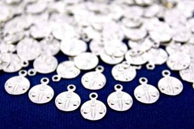 12 Adet- 8 Mm Yuvarlak Desenli Pul, Takı Malzemesi, Metal Pul, Nikel Kaplama, Pirinç #1123n - 2