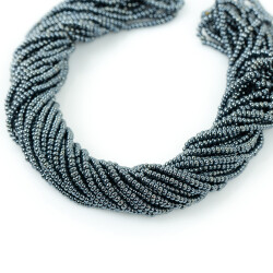 12 Dizi - 11/0 Numara Dizi Kum Boncuk, Hematit Renk Çek Kum Boncuğu, Takı Yapım Boncuğu - YF Hobi