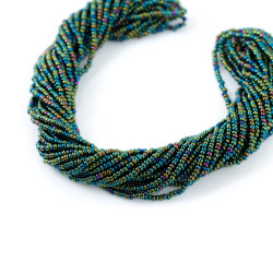 12 Dizi - 11/0 Numara Dizi Kum Boncuk, Janjanlı Hematit Yeşil Renk Çek Kum Boncuğu, Takı Yapım Boncuğu - YF Hobi