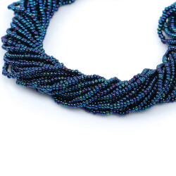 12 Dizi - 11/0 Numara Dizi Kum Boncuk, Janjanlı Lacivert Renk Çek Kum Boncuğu, Takı Yapım Boncuğu - YF Hobi