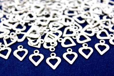 15 Adet - 11 mm Kalp Desen Nikel Kaplama Metal Pul - 1