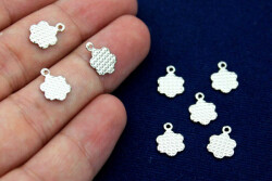 15 Adet- 7x11 Mm Çiçek Desenli Pul, Takı Malzemesi, Metal Pul, Nikel Kaplama, Pirinç #1130n - 2