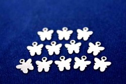 15 Adet- 8x9 Mm Kulplu Kelebek Desenli Pul, Takı Malzemesi, Metal Pul, Nikel Kaplama, Pirinç #1114n - 2