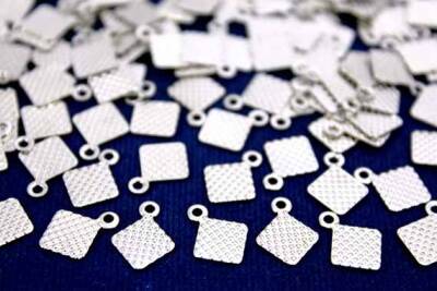 15 Adet- 9x12 Mm Kare Desenli Pul, Takı Malzemesi, Metal Pul, Nikel Kaplama, Pirinç #1115n - 1