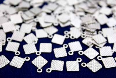15 Adet- 9x12 Mm Kare Desenli Pul, Takı Malzemesi, Metal Pul, Nikel Kaplama, Pirinç #1115n - 2