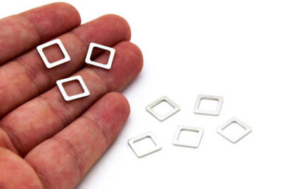 2 Adet- 10x10 Mm Dikdörtgen Rondela Pul, Takı Malzemesi, Metal Pul, Nikel Kaplama, Pirinç #1271n - 1