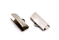 2 Adet - 10x25 mm Dişli Bağlantı Aparatı, Timsah Kapama, Kulplu Dişli Sıkıştırma, Kolye ve Bileklik Kapama, Nikel Kaplama - 1