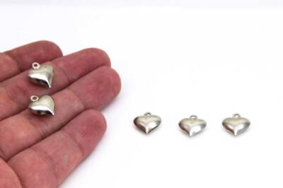 2 Adet - 13 Mm Kalp Desenli Çift Taraflı Nikel Kaplama Metal Pul, Takı Malzemesi, Pirinç Pul - 2