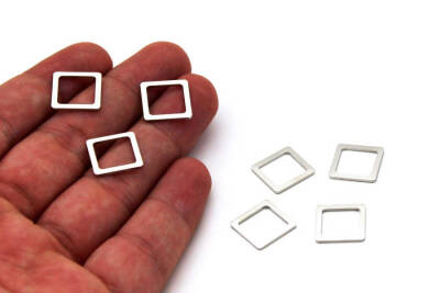 2 Adet- 13x13 Mm Dikdörtgen Rondela Pul, Takı Malzemesi, Metal Pul, Nikel Kaplama, Pirinç #1270n - 1