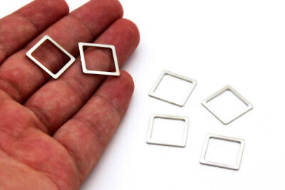 2 Adet- 16x16 Mm Dikdörtgen Rondela Pul, Takı Malzemesi, Metal Pul, Nikel Kaplama, Pirinç #1269n - 1