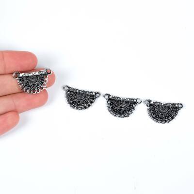 2 Adet - 16x27 mm Zamak Döküm Metal Uç, Takı Malzemesi, Boyalı Gümüş Kaplama - 1