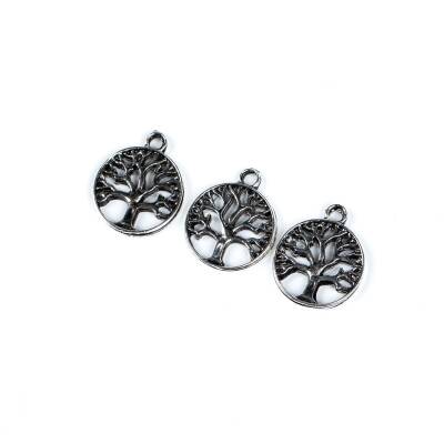 2 Adet - 19 mm Yaşam Ağacı Desenli Metal Uç, Takı Malzemesi, Boyalı Gümüş Kaplama - 3