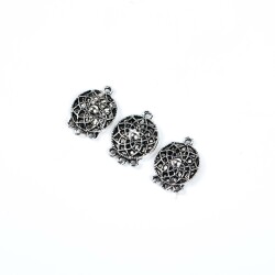 2 Adet - 21 mm Yuvarlak Desenli Metal Uç, Takı Malzemesi, Boyalı Gümüş Kaplama - 3