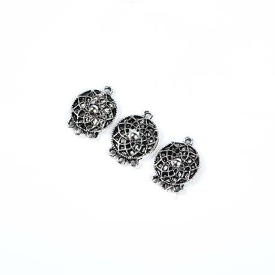2 Adet - 21 mm Yuvarlak Desenli Metal Uç, Takı Malzemesi, Boyalı Gümüş Kaplama - 3
