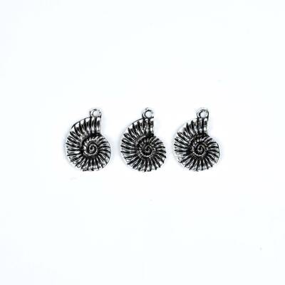 2 Adet - 22 mm Midye Kabuğu Desenli Metal Uç, Takı Malzemesi, Boyalı Gümüş Kaplama - 2