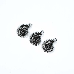 2 Adet - 22 mm Midye Kabuğu Desenli Metal Uç, Takı Malzemesi, Boyalı Gümüş Kaplama - 3