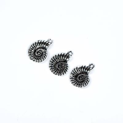 2 Adet - 22 mm Midye Kabuğu Desenli Metal Uç, Takı Malzemesi, Boyalı Gümüş Kaplama - 3