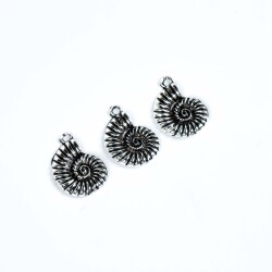 2 Adet - 22 mm Midye Kabuğu Desenli Metal Uç, Takı Malzemesi, Boyalı Gümüş Kaplama - 4