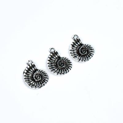 2 Adet - 22 mm Midye Kabuğu Desenli Metal Uç, Takı Malzemesi, Boyalı Gümüş Kaplama - 4
