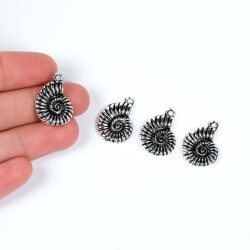 2 Adet - 22 mm Midye Kabuğu Desenli Metal Uç, Takı Malzemesi, Boyalı Gümüş Kaplama - 1