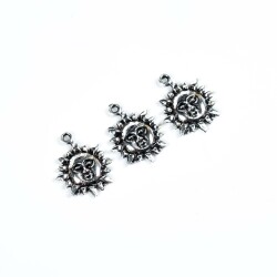2 Adet - 23 mm Güneş Desenli Metal Uç, Takı Malzemesi, Boyalı Gümüş Kaplama - 4