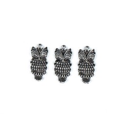 2 Adet - 24 mm Baykuş Desenli Metal Uç, Takı Malzemesi, Boyalı Gümüş Kaplama - 2