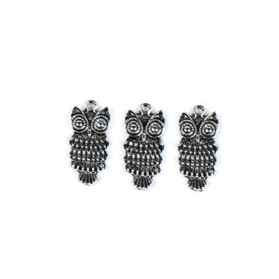 2 Adet - 24 mm Baykuş Desenli Metal Uç, Takı Malzemesi, Boyalı Gümüş Kaplama - 2